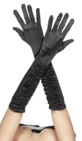 Lange schwarze Satin-Handschuhe